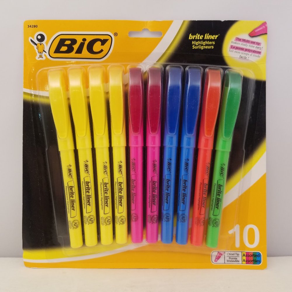 BIC Brite Liner Chisel Tip Fluorescent Highlighter Assorted 10 Pack